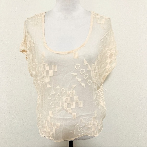 Women’s Size 4 Tt Collection Embroidered Pure Silk Sheer Top Cream Color - Picture 1 of 7